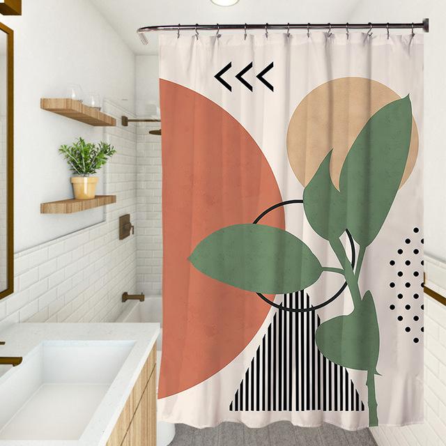 Mid Century Modern Geometric Sun Plant Leaf Abstract Art Shower Curtain