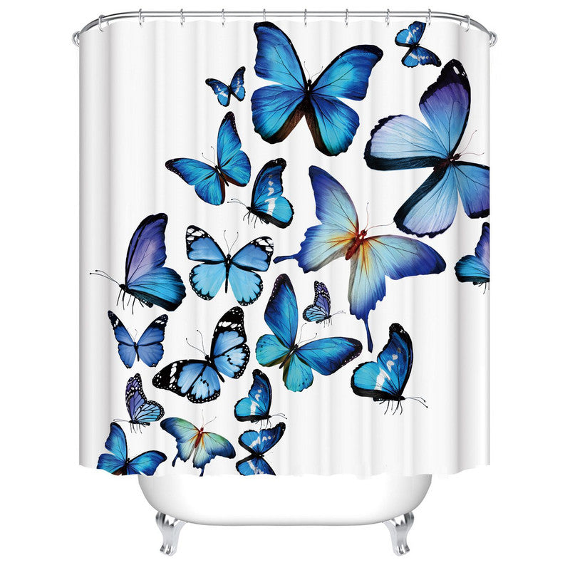 Stunning Flying Butterflies Blue Butterfly Shower Curtain