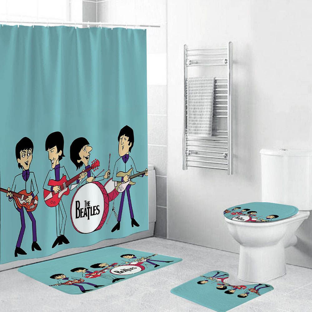 Cartoon Rock Band The Bettles Shower Curtain | Cartoon The Beatles Shower Curtain