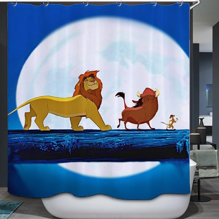Cartoon Anime Walking under The Moon Lion King Shower Curtain