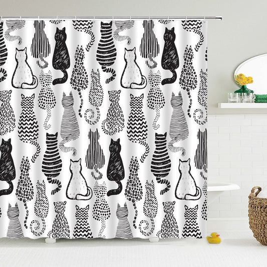 All Kinds of Cat Back Black and White Cat Shower Curtain | Cat Back Bathroom Curtain