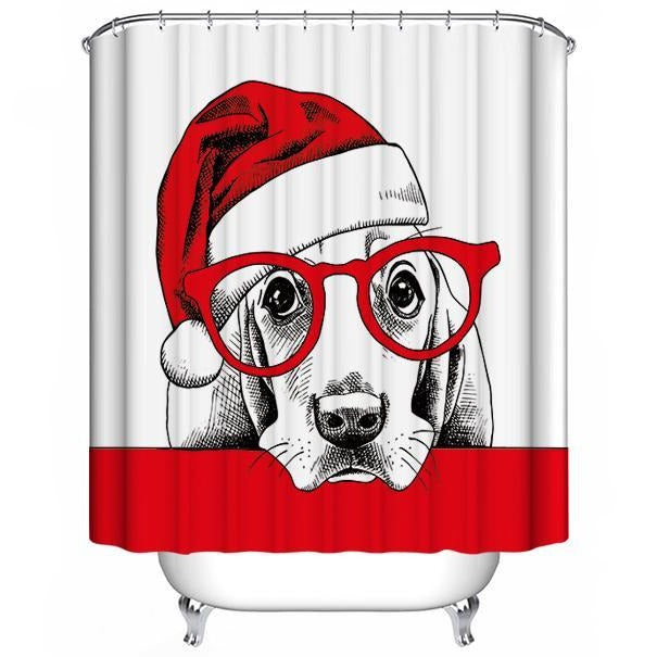 A Dog with Glasses and A Santa Hat Christmas Basset Hound Shower Curtain