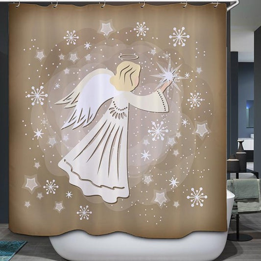 Christmas Snow Paper-cutting Style Female Angel Shower Curtain