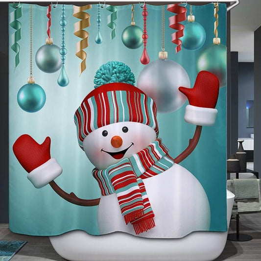 Christmas Ribbon Ornaments Happy Snowman Shower Curtain