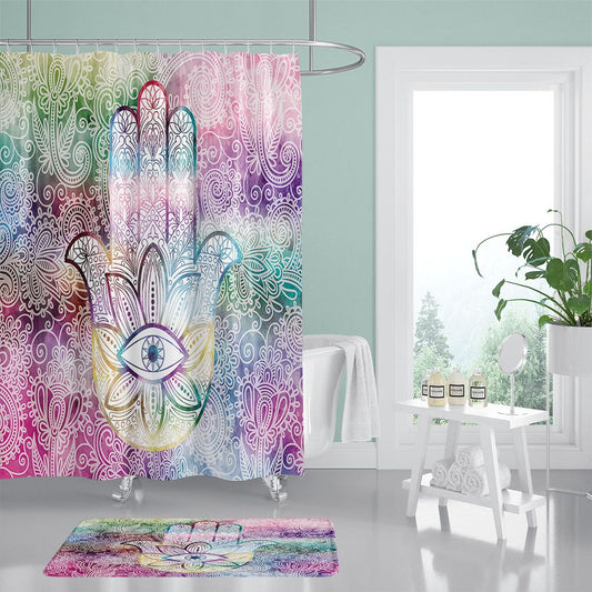 Colorful Boho Hamsa Hand Shower Curtain | Colorful Boho Hamsa Bathroom Curtain