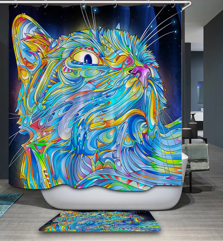 Colorfull Psychedelic Cat Shower Curtain