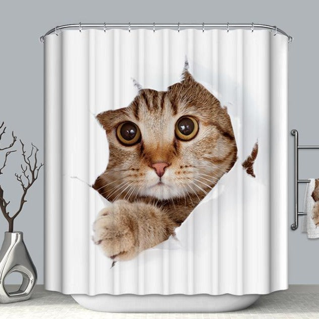 Adorable Cat Ripped Paper Pet Kitten Shower Curtain