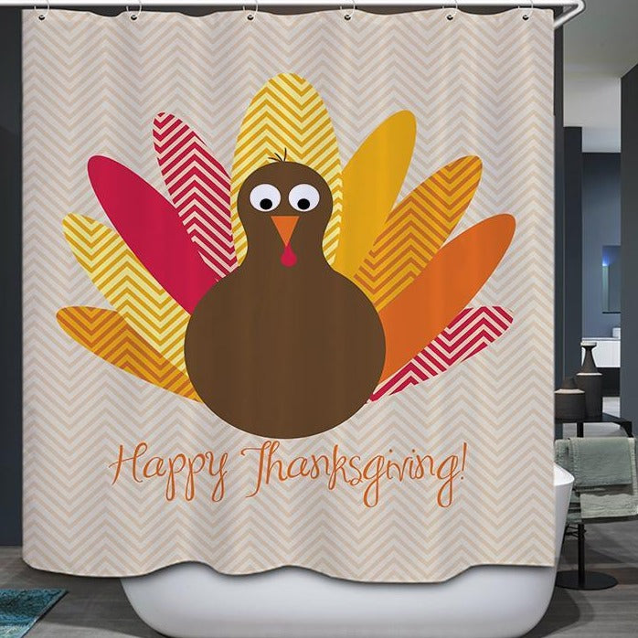 Happy Thanksgiving Text Simple Painting Turkey Thanksgiving Shower Curtain