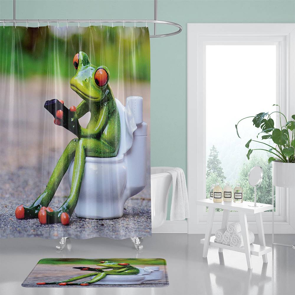 Frog on Toilet Shower Curtain, Funny Animal Bathroom Decor – warmthone