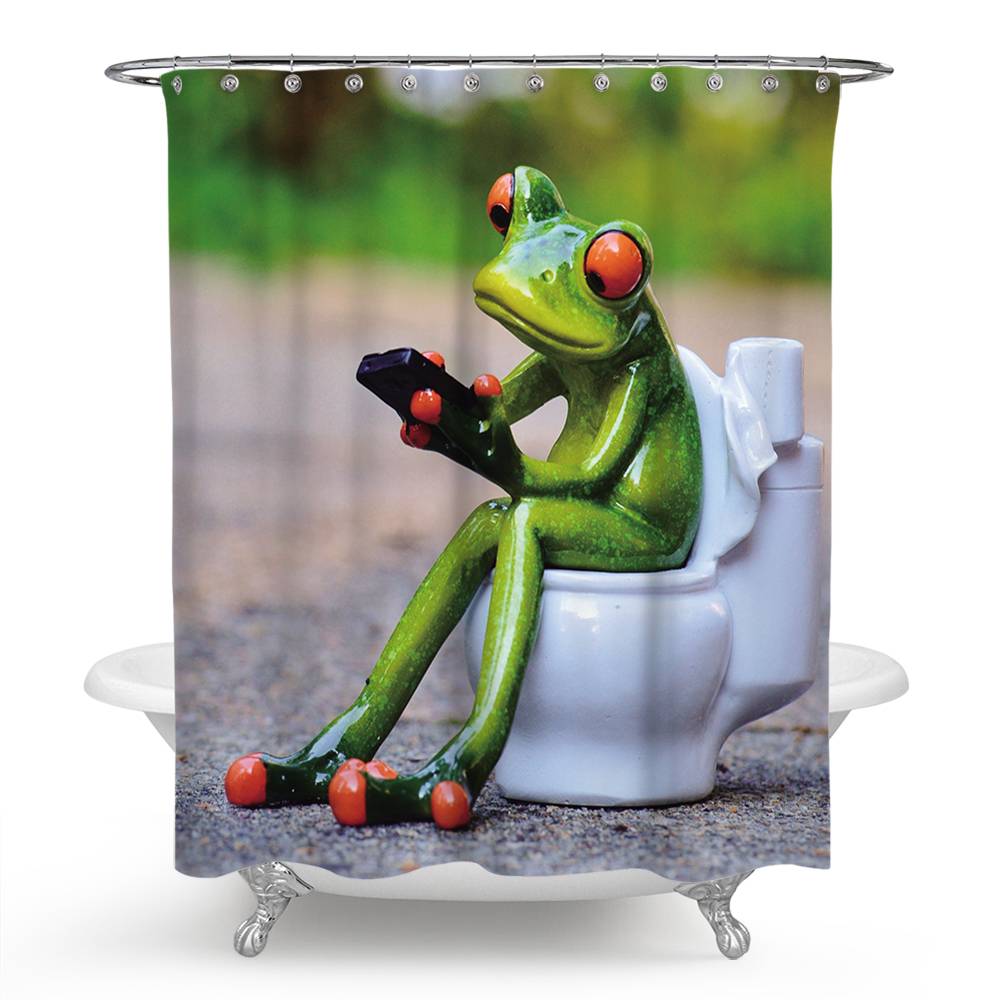Frog on Toilet Shower Curtain | Funny Frog Shower Curtain