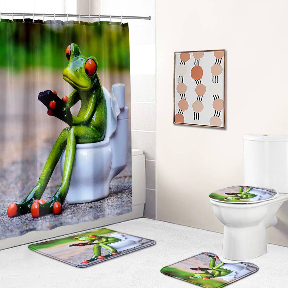 Frog on Toilet Shower Curtain, Funny Animal Bathroom Decor – warmthone