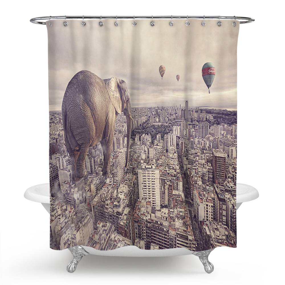 Funny Elephant Invade The City Shower Curtain