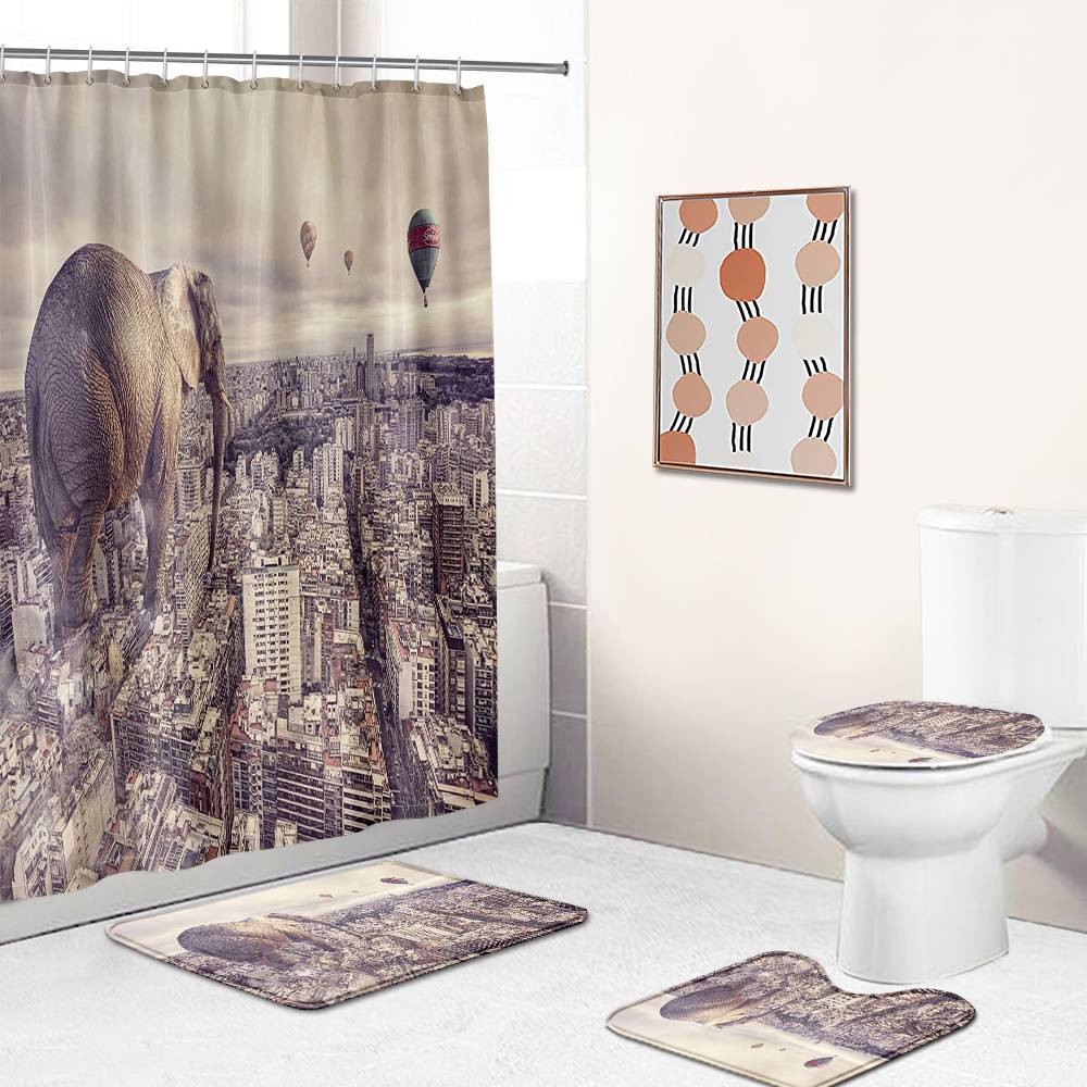 Funny Elephant Invade The City Shower Curtain