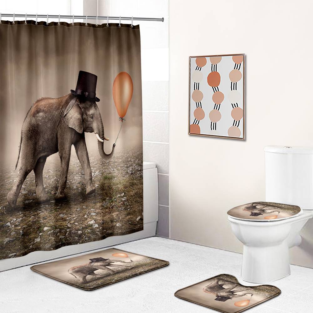 Funny Gentleman Elephant Balloon Shower Curtain | Funny Elephant Shower Curtain