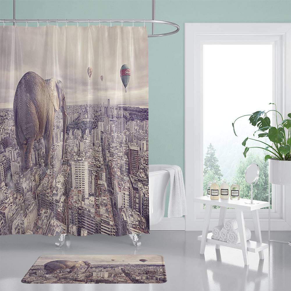 Funny Elephant Invade The City Shower Curtain