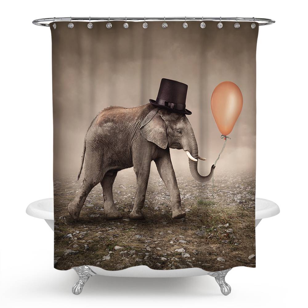 Funny Gentleman Elephant Balloon Shower Curtain | Funny Elephant Shower Curtain