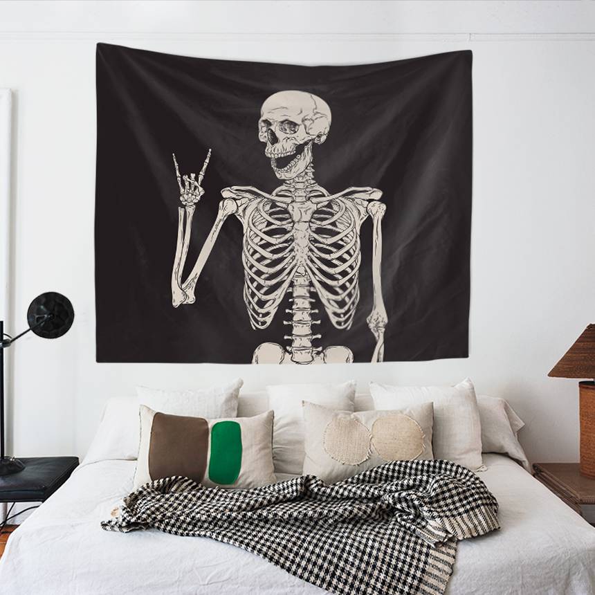 Rock and Roll Skeleton Tapestry for Bedroom Living Room Skull