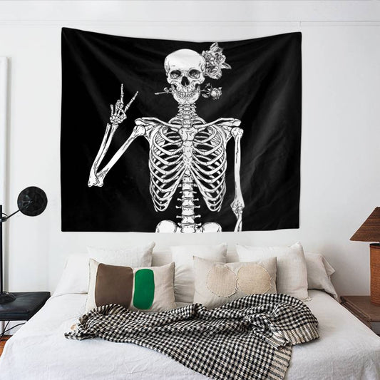 Black and White Rose Skeleton Tapestry for Bedroom Living Room | Rose Skeleton Tapestry