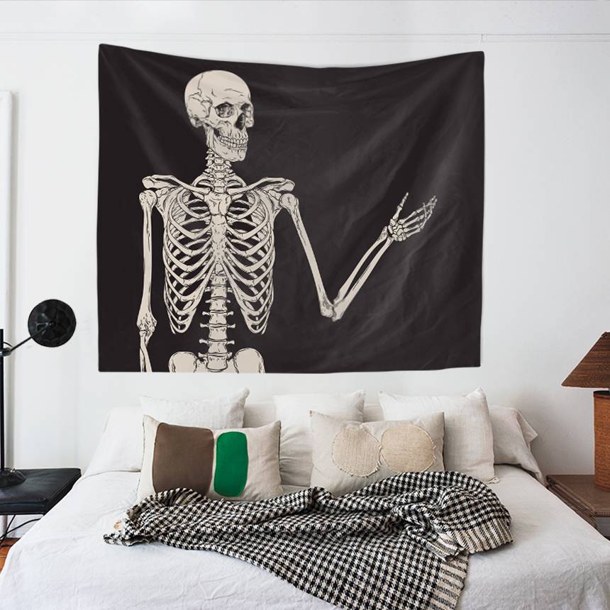 Black and White Skeleton Tapestry for Bedroom Living Room | Black and White Skeleton Wall Tapestry