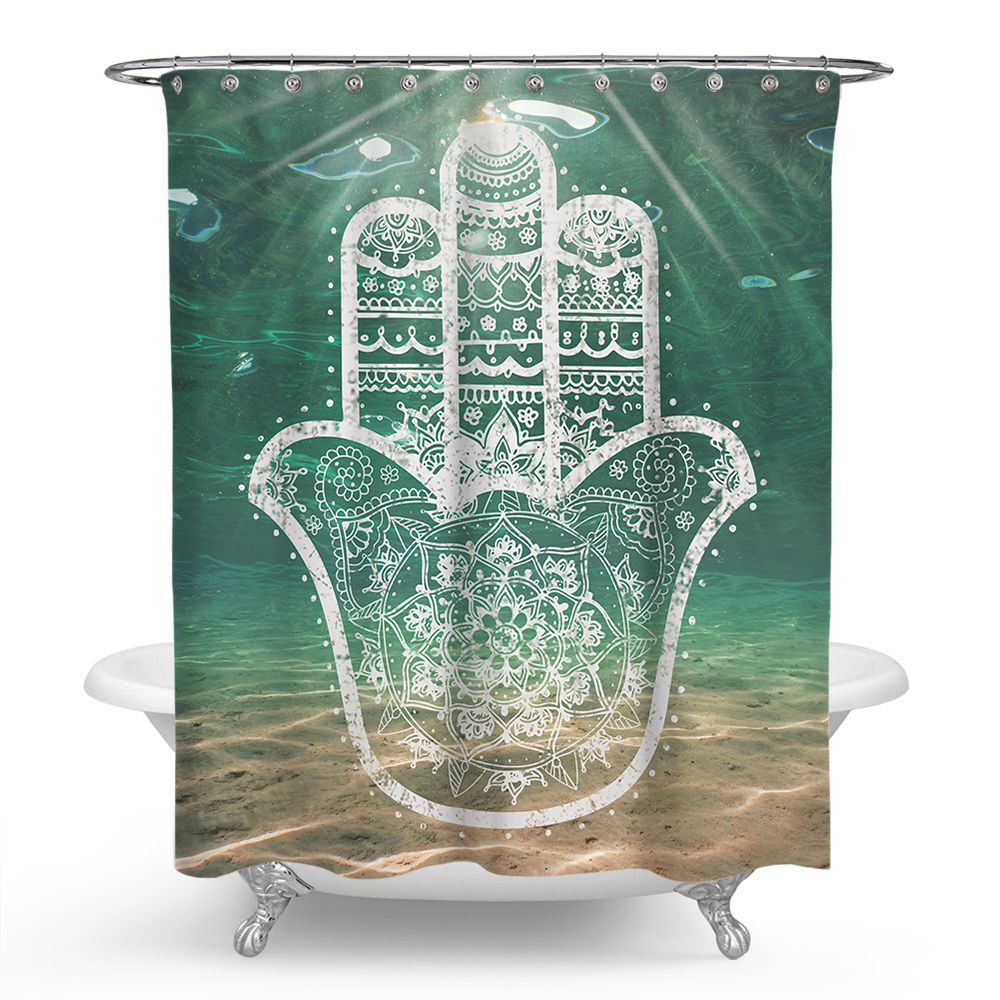 Under The Sea Hamsa Hand Shower Curtain with Mandala Boho Pattern