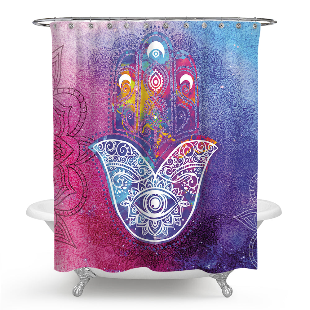 Colorful Mandala Background Hamsa Hand Shower Curtain | Colorful Mandala Hamsa Bathroom Curtain