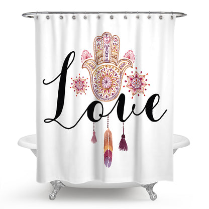 White Love Feather Hamsa Shower Curtain | Feather Hamsa Bathroom Curtain