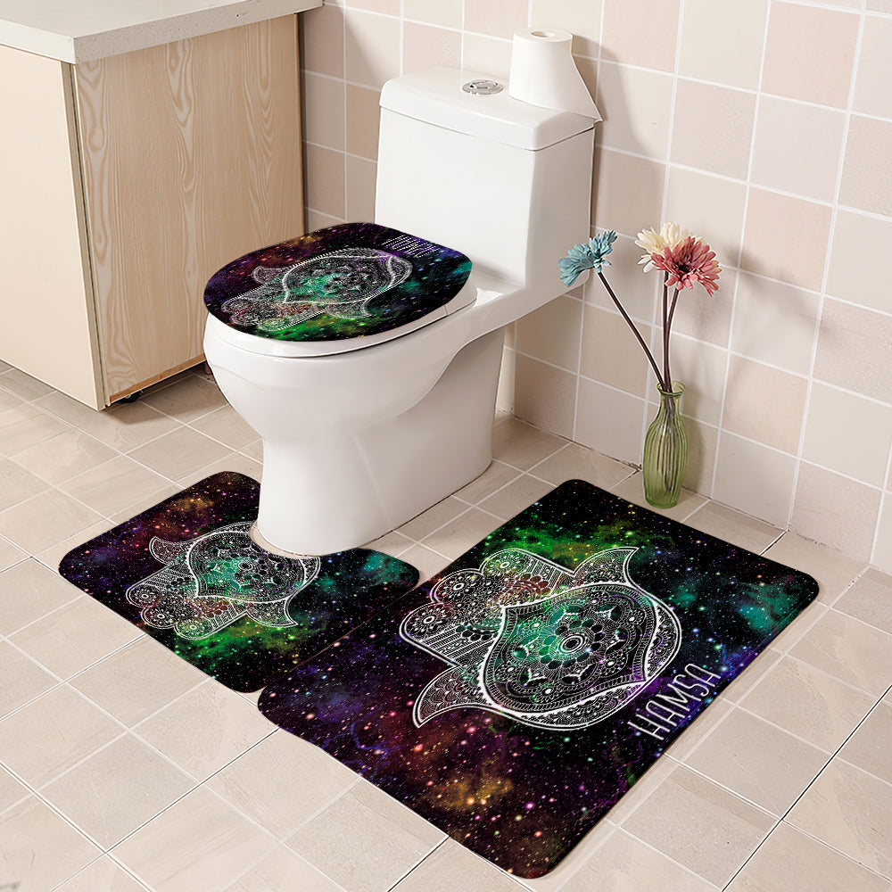 Mysterious Gorgeous Galaxies Hamsa Shower Curtain | Nebula Hamsa Hand Bathroom Curtain