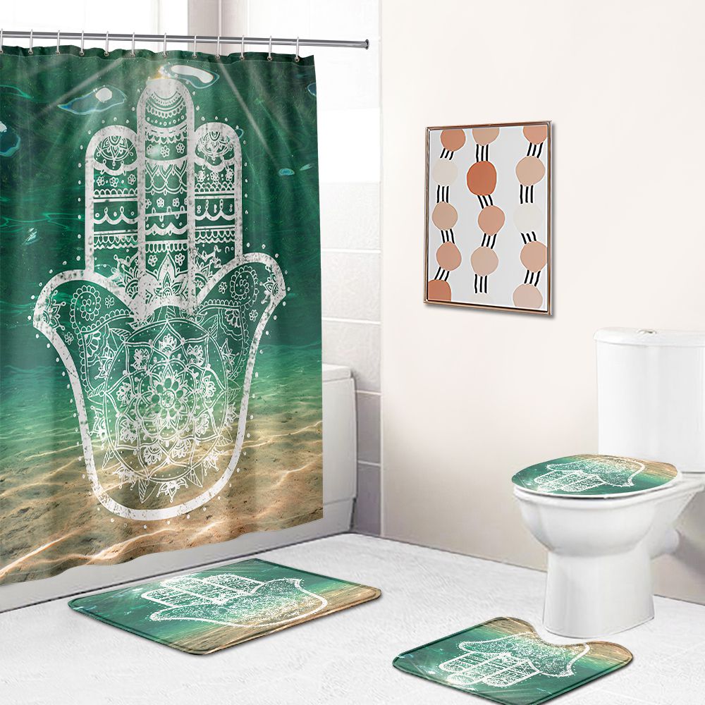 Under The Sea Hamsa Hand Shower Curtain with Mandala Boho Pattern