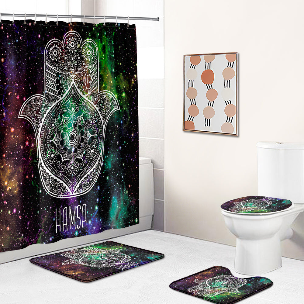 Mysterious Gorgeous Galaxies Hamsa Shower Curtain | Nebula Hamsa Hand Bathroom Curtain