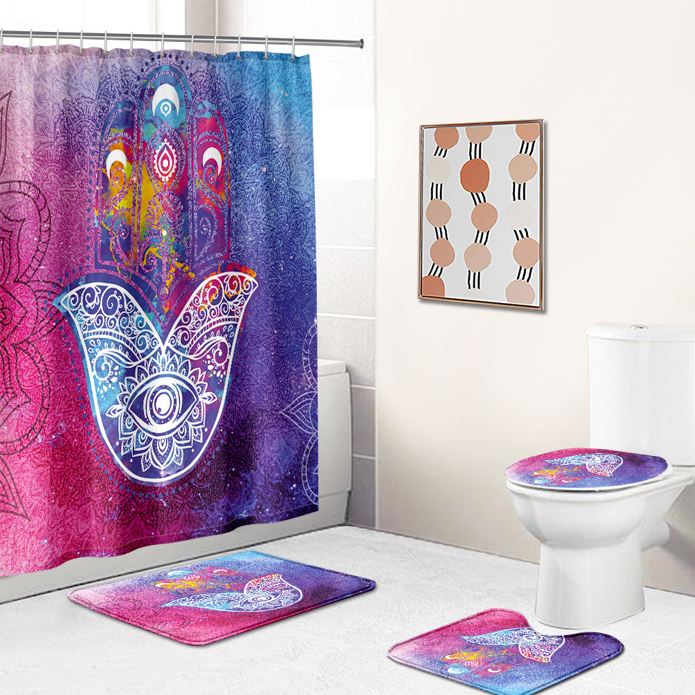 Colorful Mandala Background Hamsa Hand Shower Curtain | Colorful Mandala Hamsa Bathroom Curtain