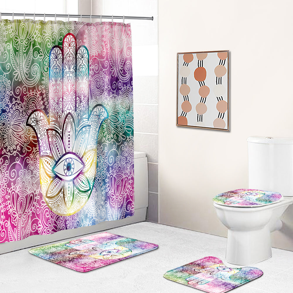 Colorful Boho Hamsa Hand Shower Curtain | Colorful Boho Hamsa Bathroom Curtain