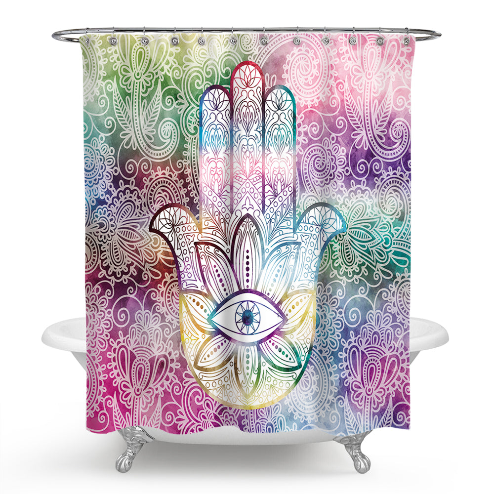 Colorful Boho Hamsa Hand Shower Curtain | Colorful Boho Hamsa Bathroom Curtain