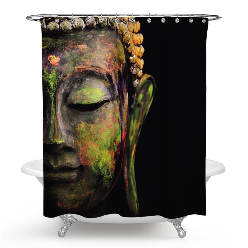 Timeworn Colorful Buddha Head Shower Curtain | Buddha  Bathroom Curtain