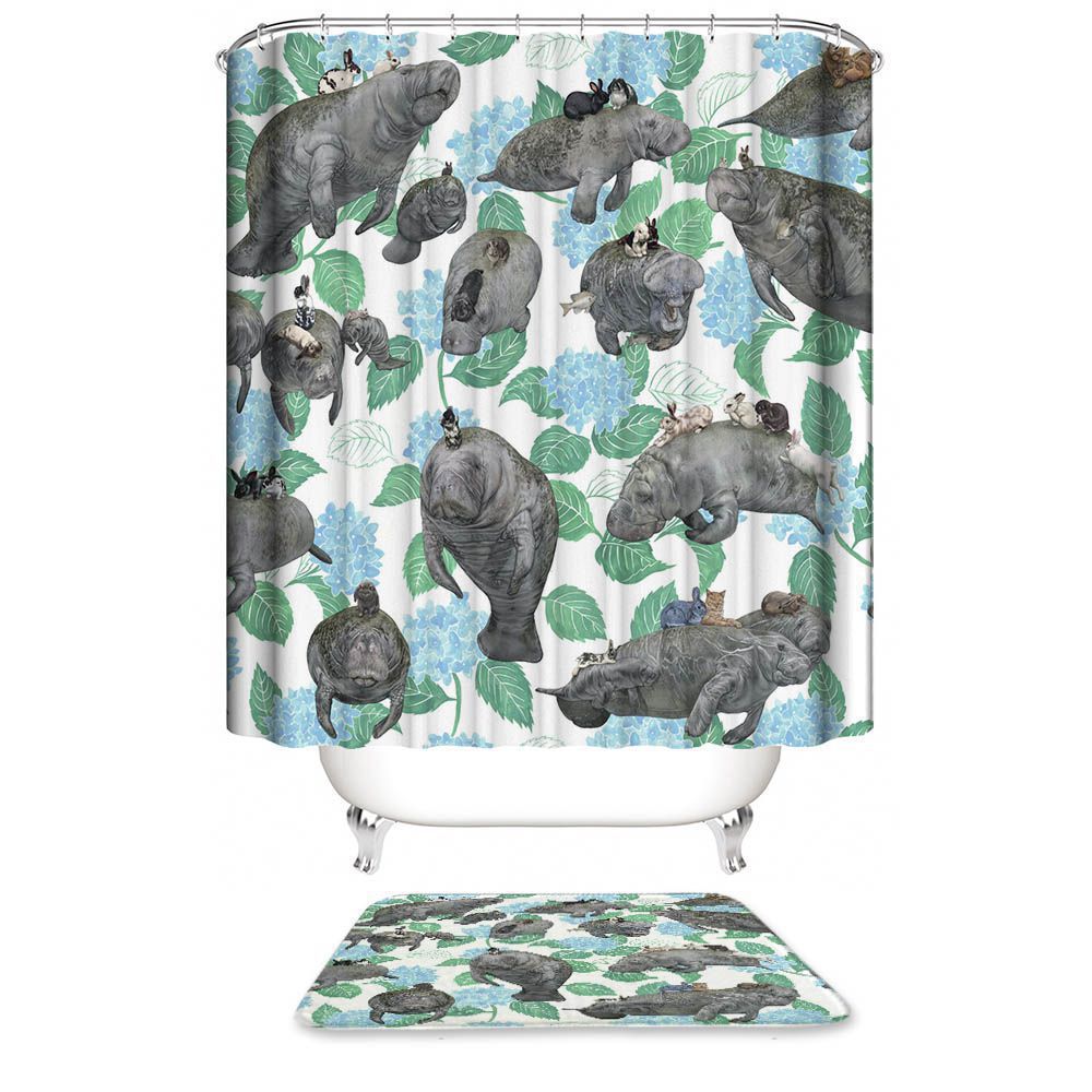 Fantasy Animal Sea Cows Rabbit Cat Mouse Manatee Shower Curtain