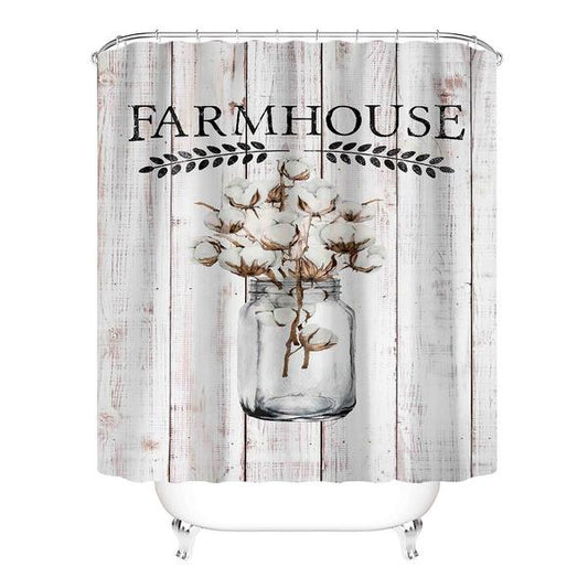 Vintage Cotton in Glass Bottle Farmhouse Cotton Shower Curtain