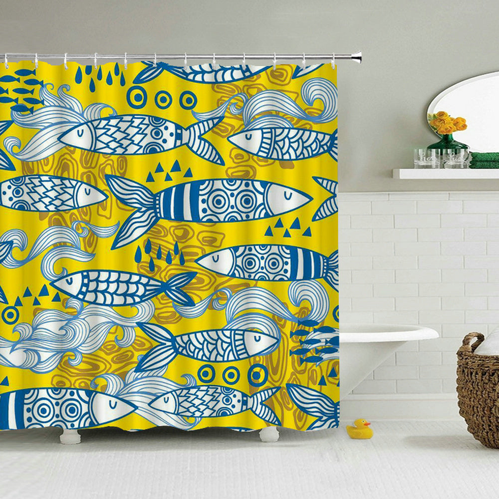 Ancient Indian Pattern Fish Shower Curtain | Ancient Pattern Fish Bathroom Curtain