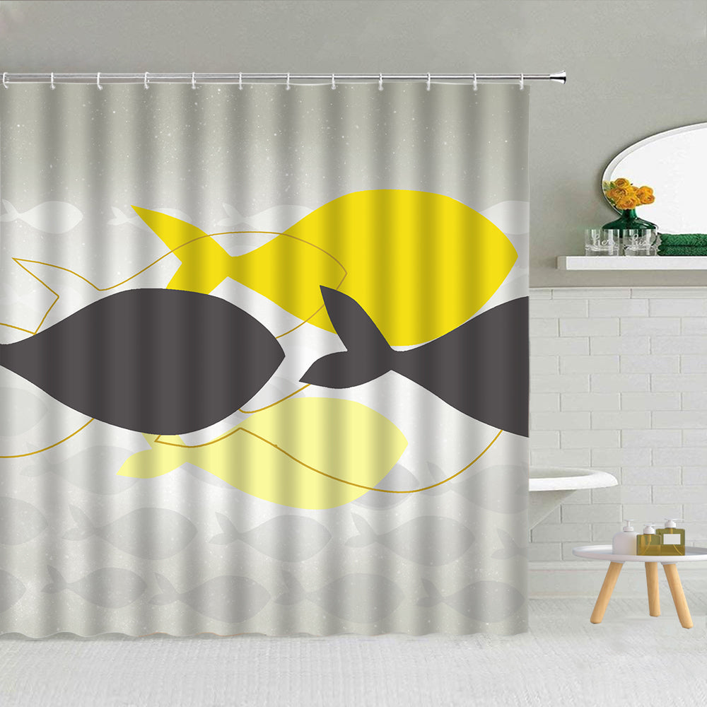 Abstract Line Drawing Fish Shower Curtain | Line Drawing Fish Bathroom Curtain