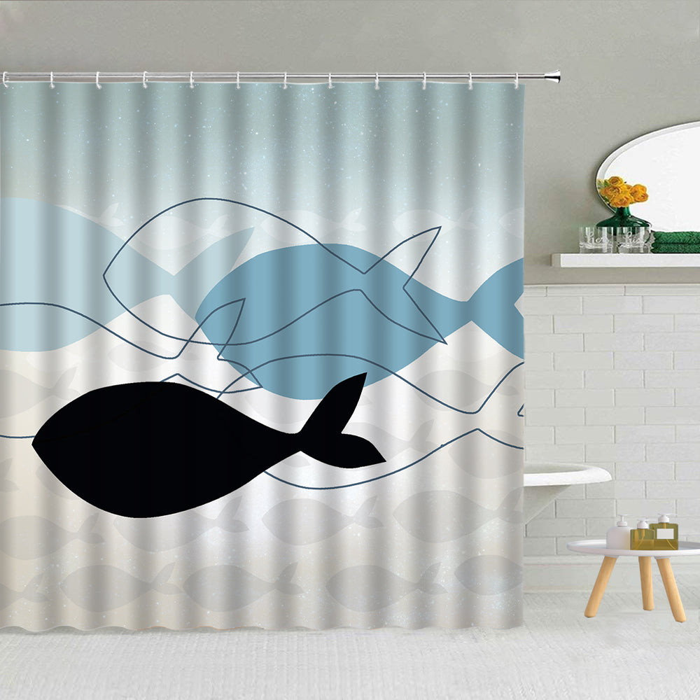 Abstract Line Drawing Fish Shower Curtain | Line Drawing Fish Bathroom Curtain