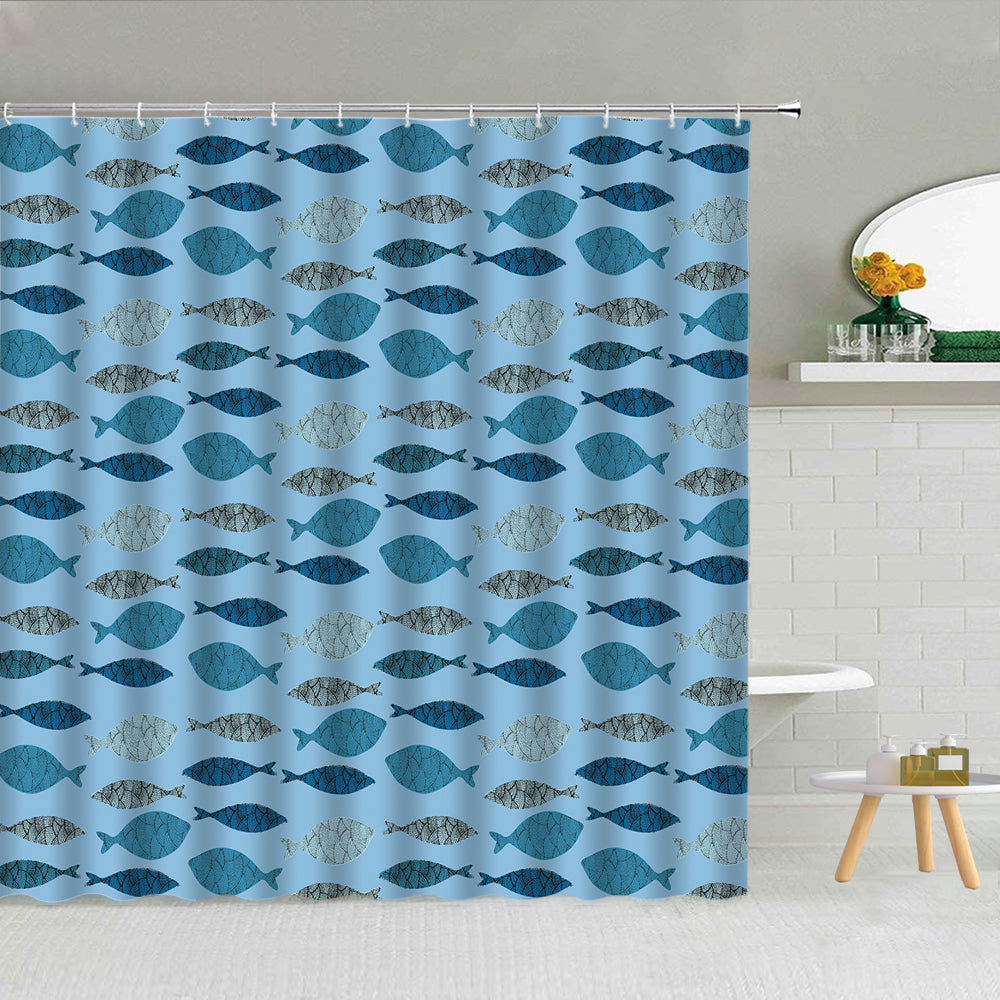 Splicing Style Scales Texture Fish Shower Curtain | Blue Fish Bathroom Curtain