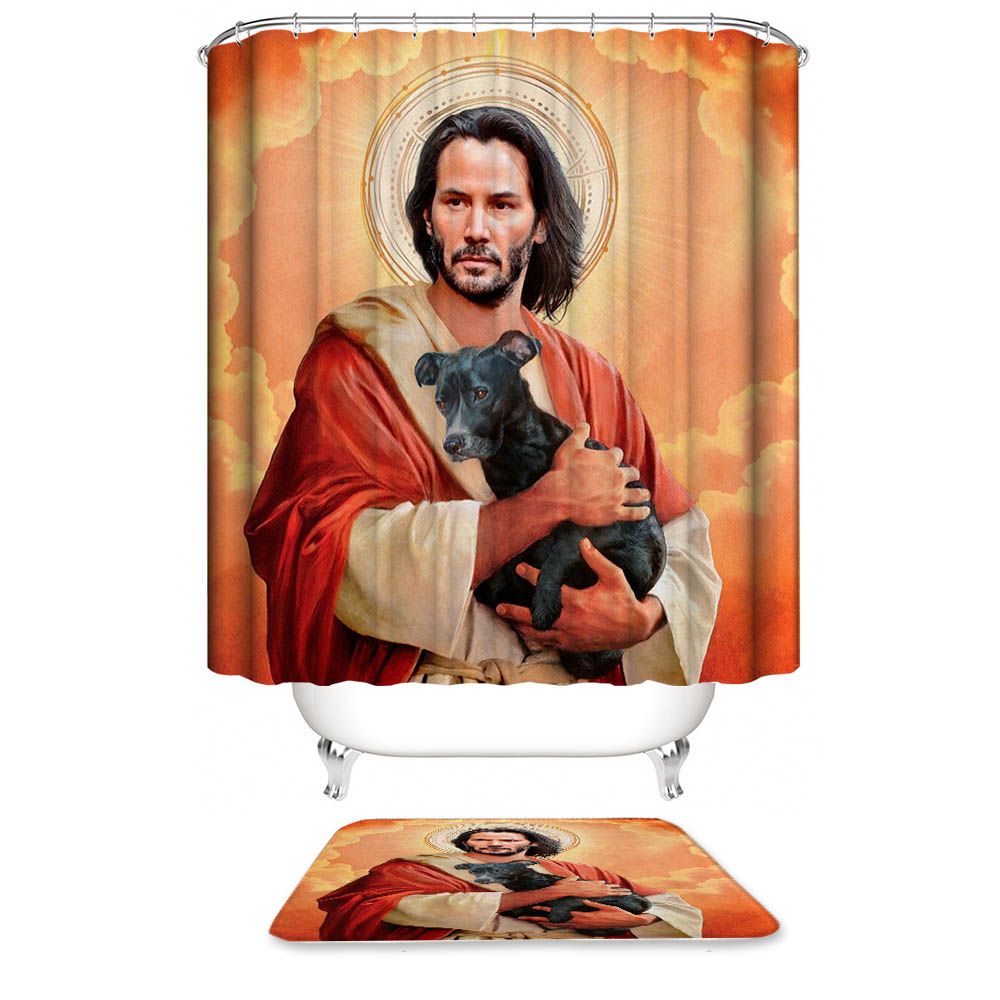 Funny Jesus Holding Dog Keanu Reeves Shower Curtain