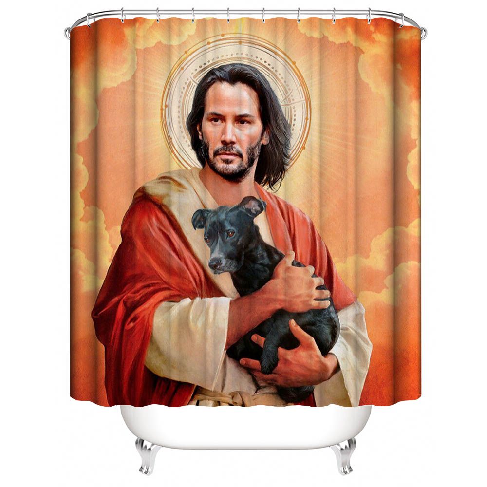 Funny Jesus Holding Dog Keanu Reeves Shower Curtain