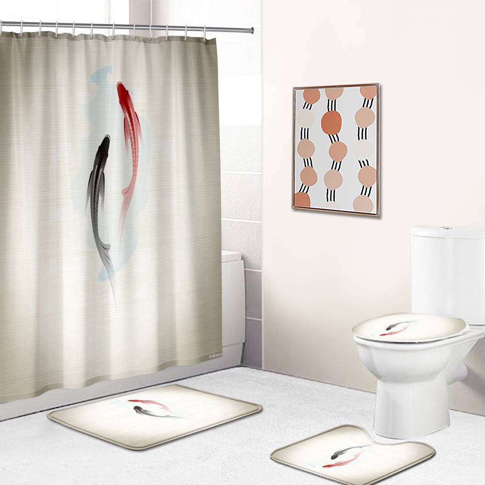 Black and Red Koi Fish Shower Curtain | Koi Fish Bathroom Curtain