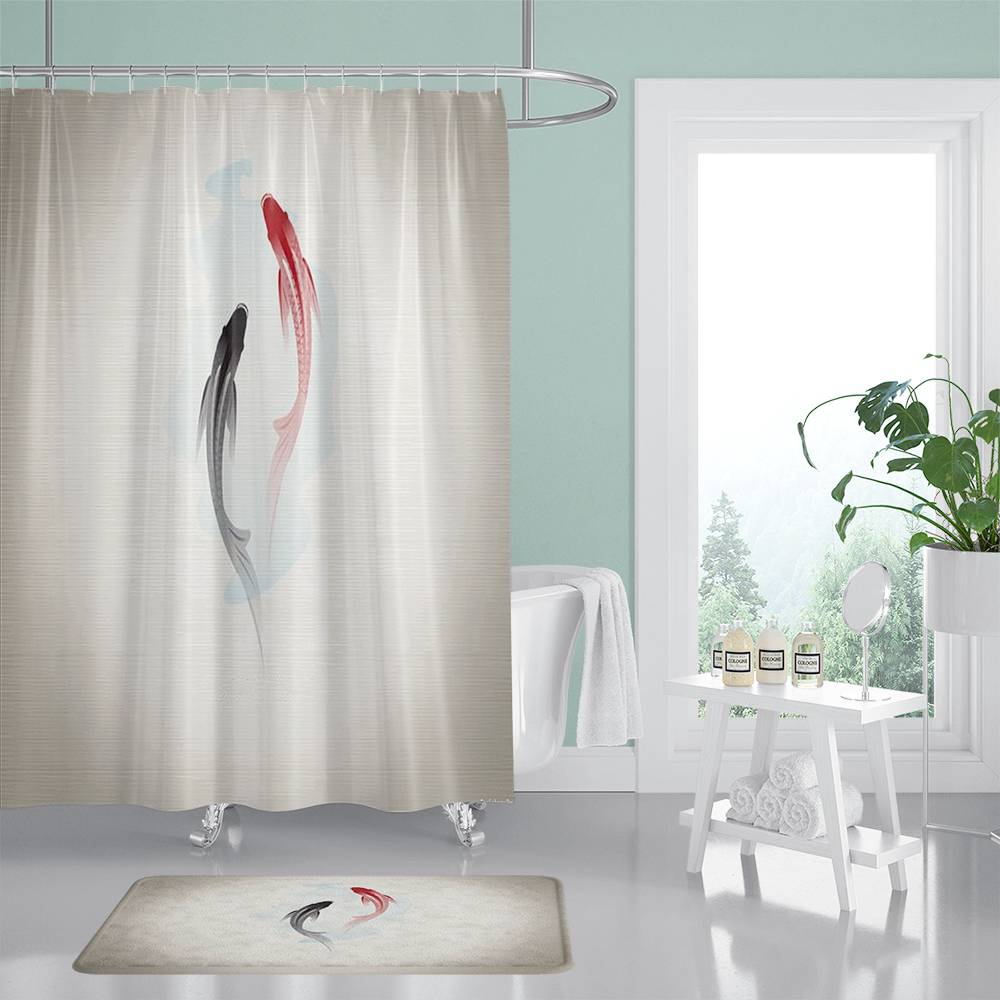 Black and Red Koi Fish Shower Curtain, Fish Bathroom Decor – warmthone
