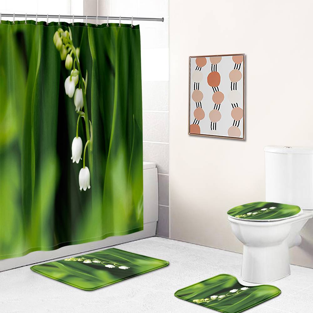 Greenery Lily of The Valley Shower Curtain | Lily of The Valley Bathroom Curtain