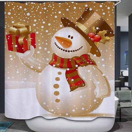 Xmas Gift Christmas Golden Snowman Shower Curtain