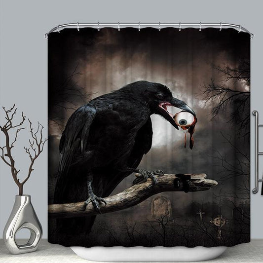 Dark Black Crow Creepy Graveyard Bloody Eyeballs Weird Raven Shower Curtain