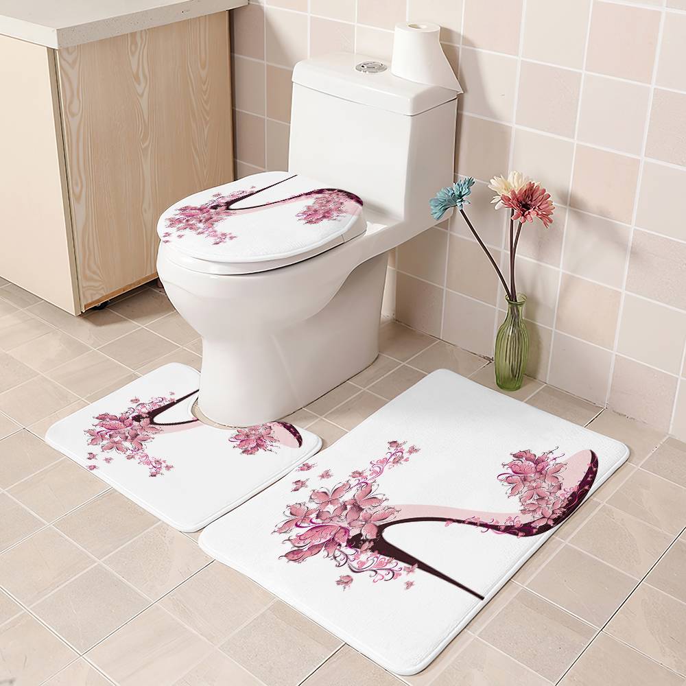 Pink Butterfly Stiletto Shower Curtain | Pink Stiletto Bathroom Curtain