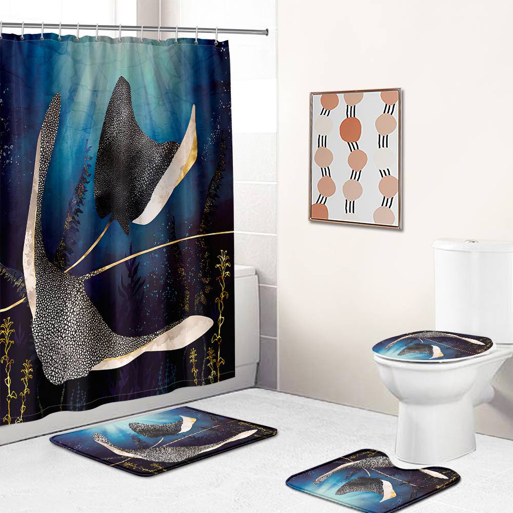 Ocean Creature Stingray Shower Curtain | Stingray Bathroom Curtain