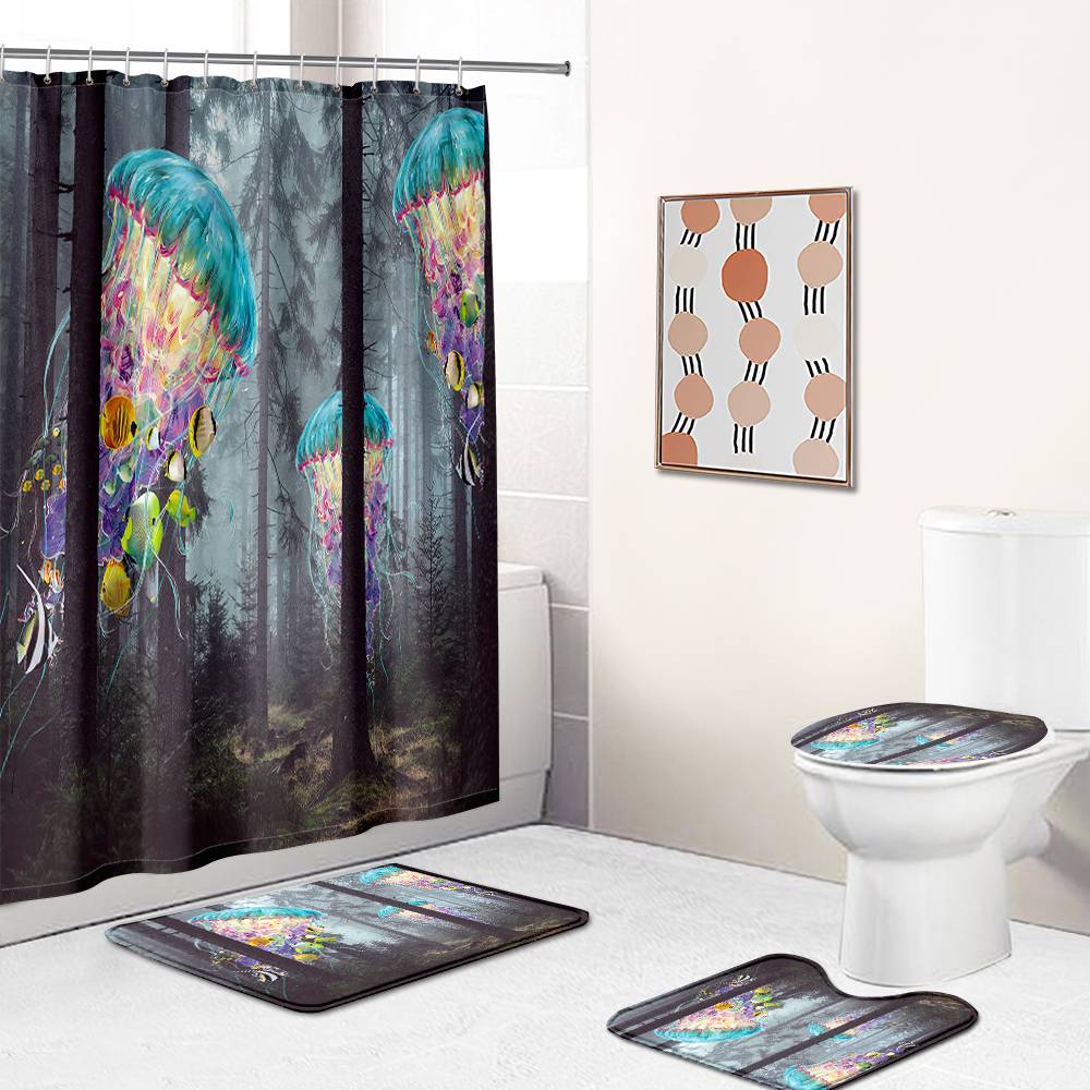 Forest Colorful Jellyfish Shower Curtain | Colorful Jellyfish  Bathroom Curtain
