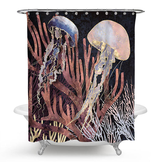 Coral and Jellyfishes Shower Curtain | Coral Jellyfishes Bathroom Curtain